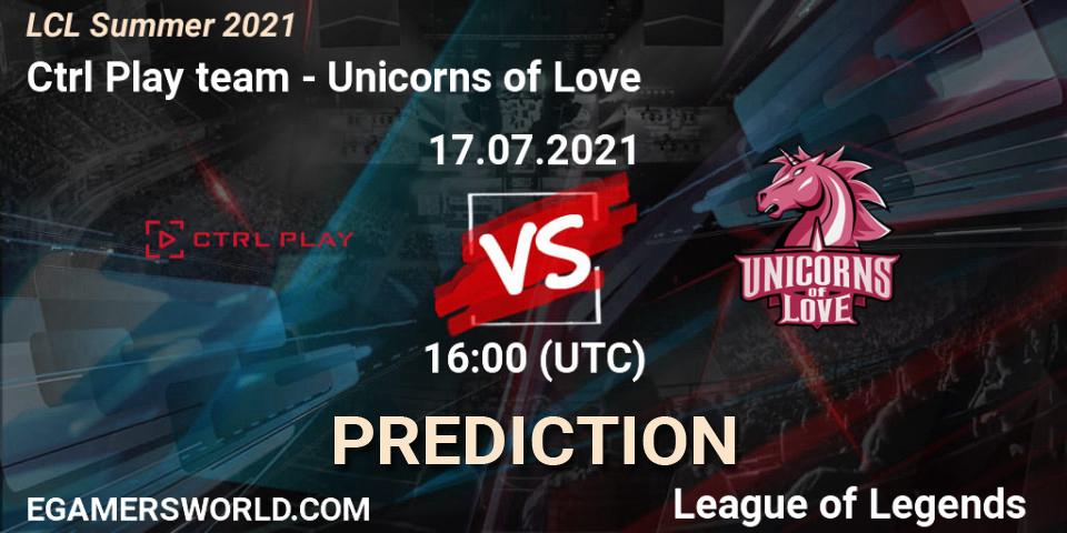 Prognose für das Spiel Ctrl Play team VS Unicorns of Love. 17.07.2021 at 16:10. LoL - LCL Summer 2021