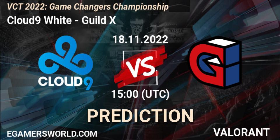 Prognose für das Spiel Cloud9 White VS Guild X. 18.11.2022 at 15:45. VALORANT - VCT 2022: Game Changers Championship
