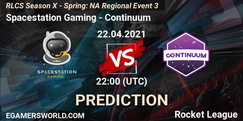 Prognose für das Spiel Spacestation Gaming VS Continuum. 22.04.2021 at 22:00. Rocket League - RLCS Season X - Spring: NA Regional Event 3