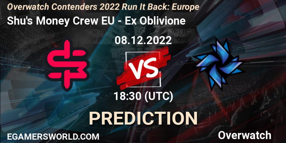 Prognose für das Spiel Shu's Money Crew EU VS Ex Oblivione. 08.12.2022 at 18:55. Overwatch - Overwatch Contenders 2022 Run It Back: Europe