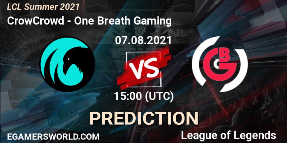 Prognose für das Spiel CrowCrowd VS One Breath Gaming. 07.08.21. LoL - LCL Summer 2021