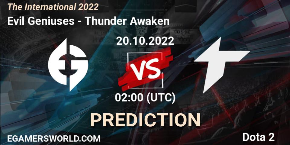Prognose für das Spiel Evil Geniuses VS Thunder Awaken. 20.10.22. Dota 2 - The International 2022