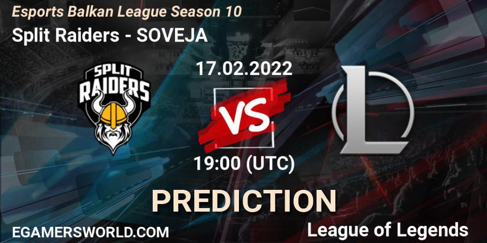 Prognose für das Spiel Split Raiders VS SOVEJA. 17.02.2022 at 19:00. LoL - Esports Balkan League Season 10