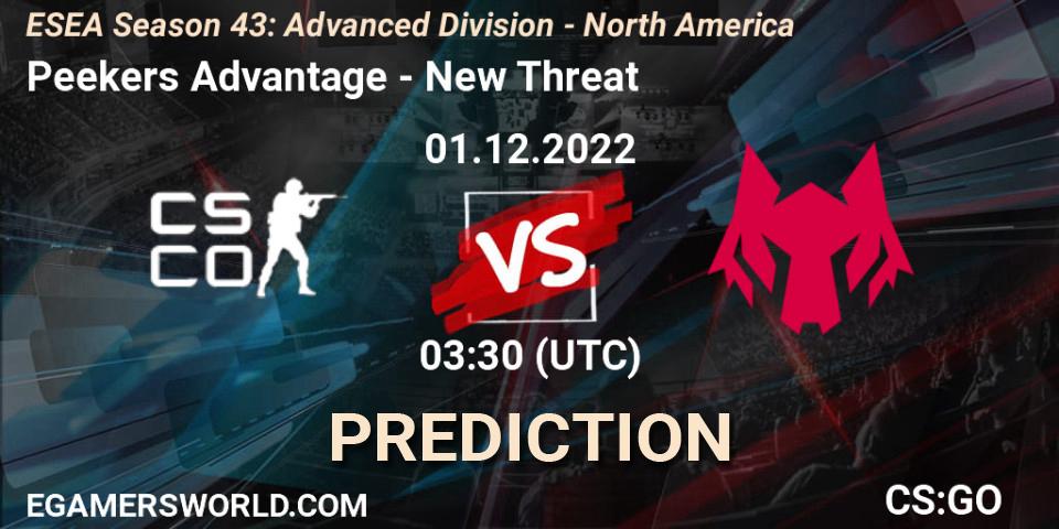 Prognose für das Spiel Peekers Advantage VS New Threat. 01.12.22. CS2 (CS:GO) - ESEA Season 43: Advanced Division - North America