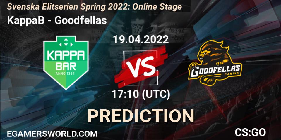 Prognose für das Spiel KappaB VS Goodfellas. 19.04.22. CS2 (CS:GO) - Svenska Elitserien Spring 2022: Online Stage