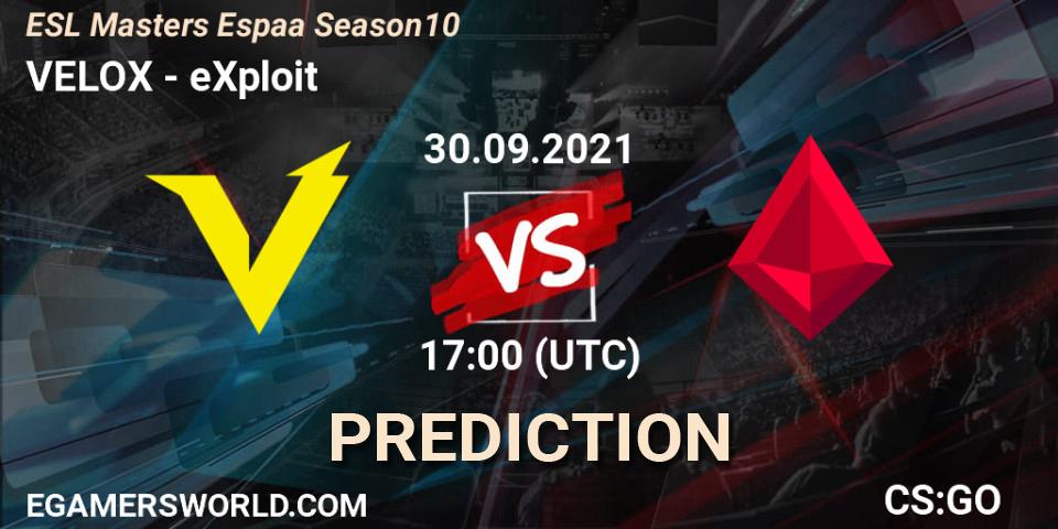 Prognose für das Spiel VELOX VS eXploit. 30.09.2021 at 17:00. Counter-Strike (CS2) - ESL Masters Spain Season 10 Finals