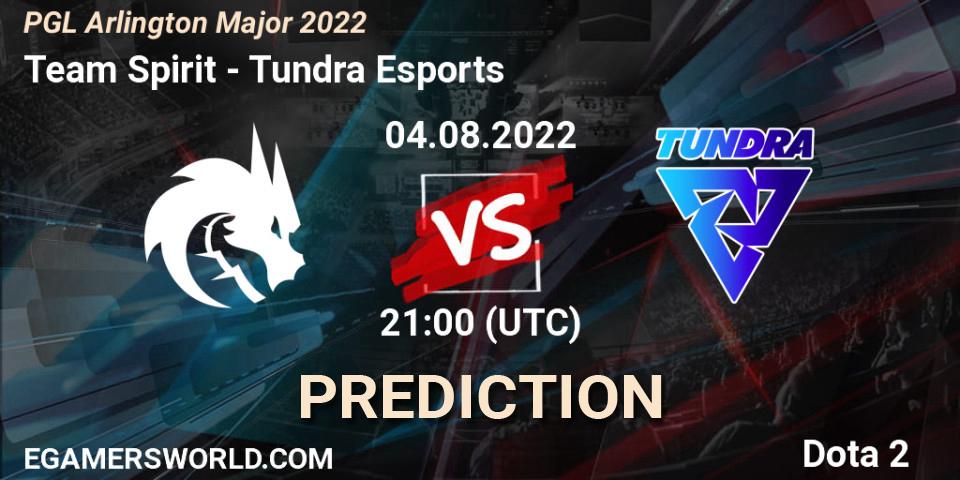 Prognose für das Spiel Team Spirit VS Tundra Esports. 04.08.2022 at 22:04. Dota 2 - PGL Arlington Major 2022 - Group Stage