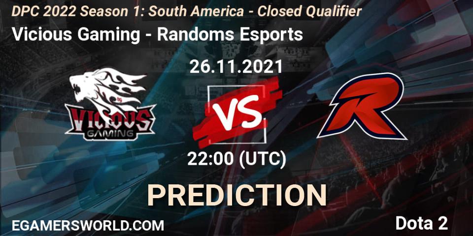 Prognose für das Spiel Vicious Gaming VS Randoms Esports. 26.11.21. Dota 2 - DPC 2022 Season 1: South America - Closed Qualifier