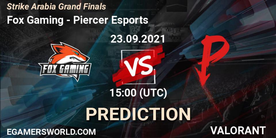 Prognose für das Spiel Fox Gaming VS Piercer Esports. 23.09.2021 at 17:00. VALORANT - Strike Arabia Grand Finals