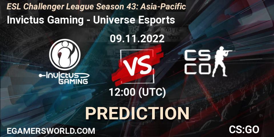 Prognose für das Spiel Invictus Gaming VS Universe Esports. 09.11.22. CS2 (CS:GO) - ESL Challenger League Season 43: Asia-Pacific