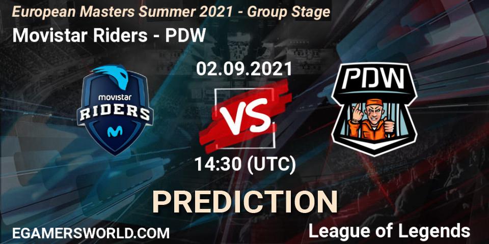 Prognose für das Spiel Movistar Riders VS PDW. 02.09.2021 at 14:30. LoL - European Masters Summer 2021 - Group Stage