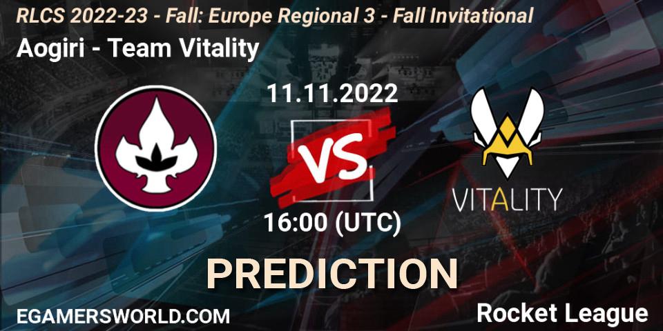 Prognose für das Spiel Aogiri VS Team Vitality. 11.11.2022 at 16:00. Rocket League - RLCS 2022-23 - Fall: Europe Regional 3 - Fall Invitational