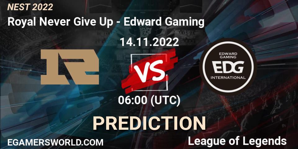 Prognose für das Spiel Royal Never Give Up VS Edward Gaming. 14.11.22. LoL - NEST 2022