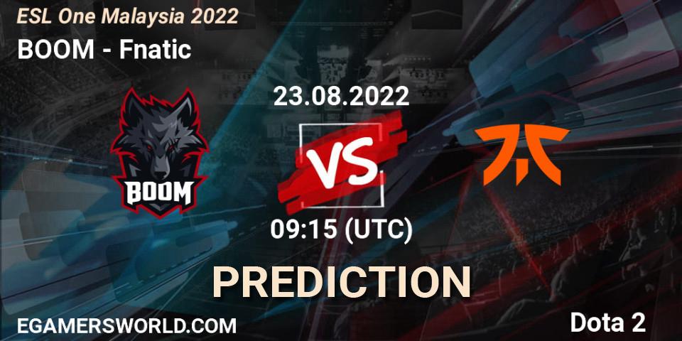 Prognose für das Spiel BOOM VS Fnatic. 23.08.22. Dota 2 - ESL One Malaysia 2022