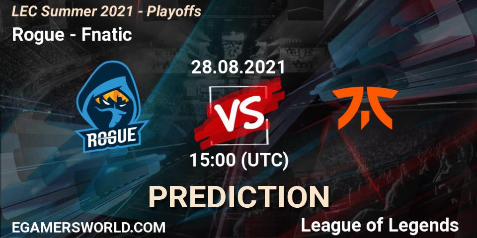 Prognose für das Spiel Rogue VS Fnatic. 28.08.2021 at 15:00. LoL - LEC Summer 2021 - Playoffs