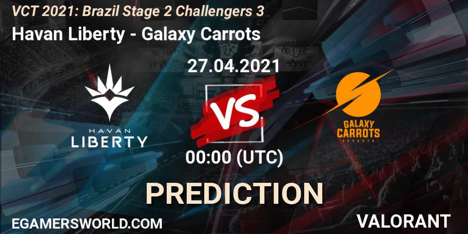 Prognose für das Spiel Havan Liberty VS Galaxy Carrots. 27.04.2021 at 01:15. VALORANT - VCT 2021: Brazil Stage 2 Challengers 3