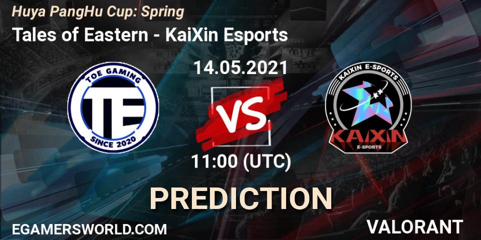Prognose für das Spiel Tales of Eastern VS KaiXin Esports. 13.05.2021 at 06:00. VALORANT - Huya PangHu Cup: Spring