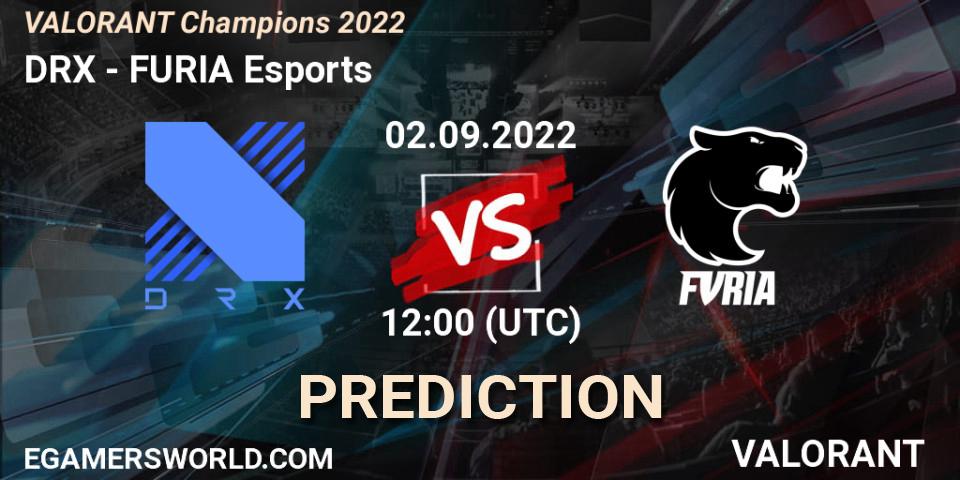 Prognose für das Spiel DRX VS FURIA Esports. 02.09.2022 at 12:15. VALORANT - VALORANT Champions 2022