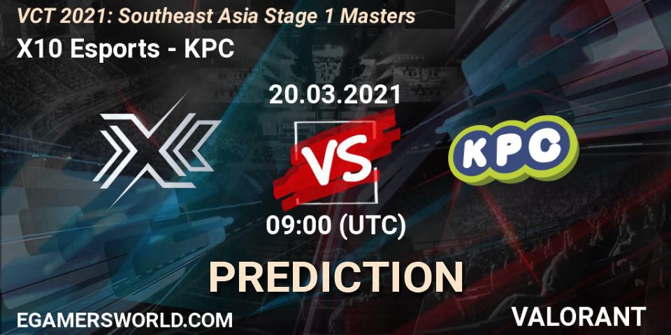 Prognose für das Spiel X10 Esports VS KPC. 20.03.2021 at 09:00. VALORANT - VCT 2021: Southeast Asia Stage 1 Masters