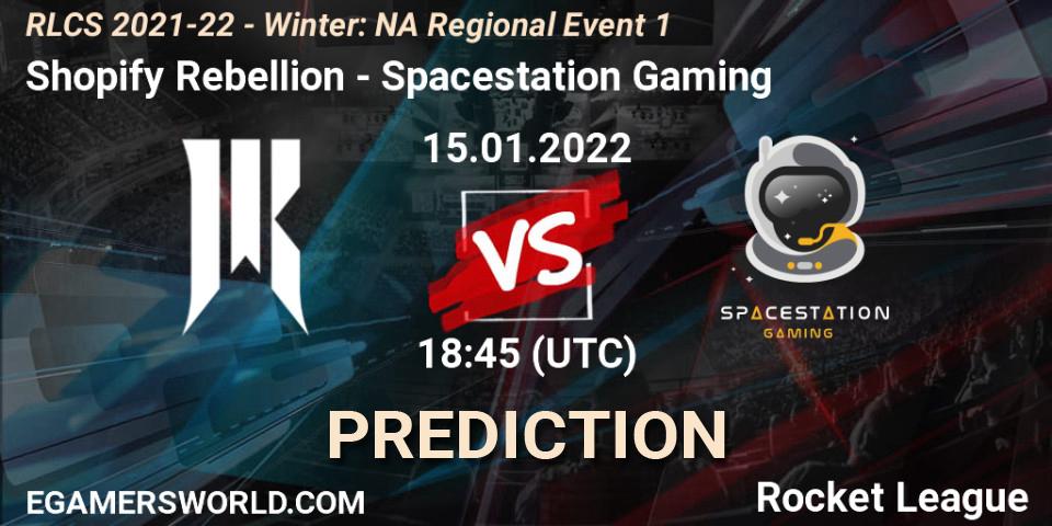 Prognose für das Spiel Shopify Rebellion VS Spacestation Gaming. 15.01.22. Rocket League - RLCS 2021-22 - Winter: NA Regional Event 1