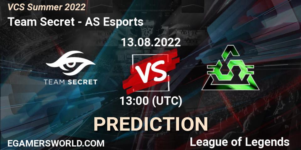 Prognose für das Spiel Team Secret VS AS Esports. 13.08.2022 at 13:00. LoL - VCS Summer 2022