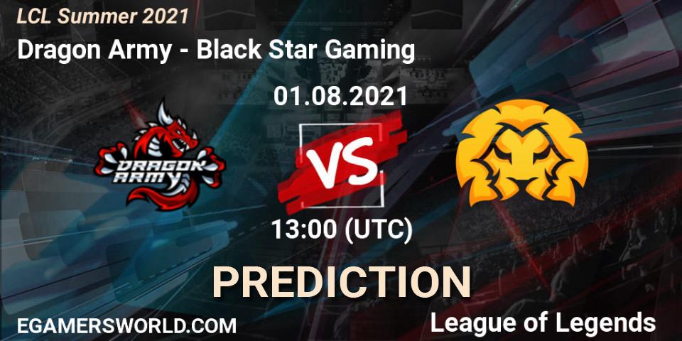 Prognose für das Spiel Dragon Army VS Black Star Gaming. 01.08.21. LoL - LCL Summer 2021