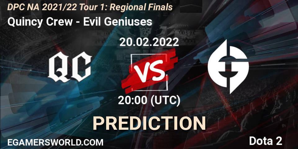 Prognose für das Spiel Quincy Crew VS Evil Geniuses. 20.02.22. Dota 2 - DPC NA 2021/22 Tour 1: Regional Finals