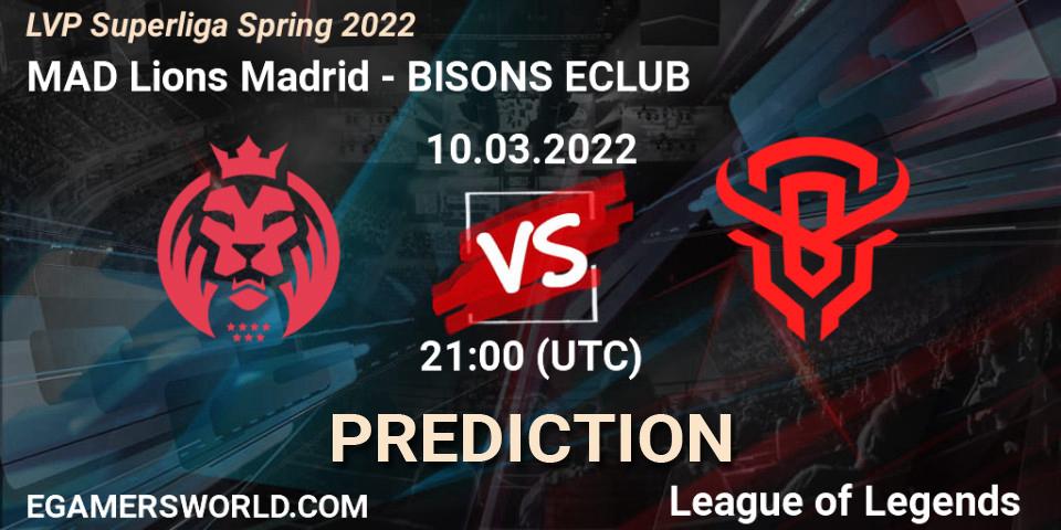 Prognose für das Spiel MAD Lions Madrid VS BISONS ECLUB. 10.03.2022 at 18:00. LoL - LVP Superliga Spring 2022