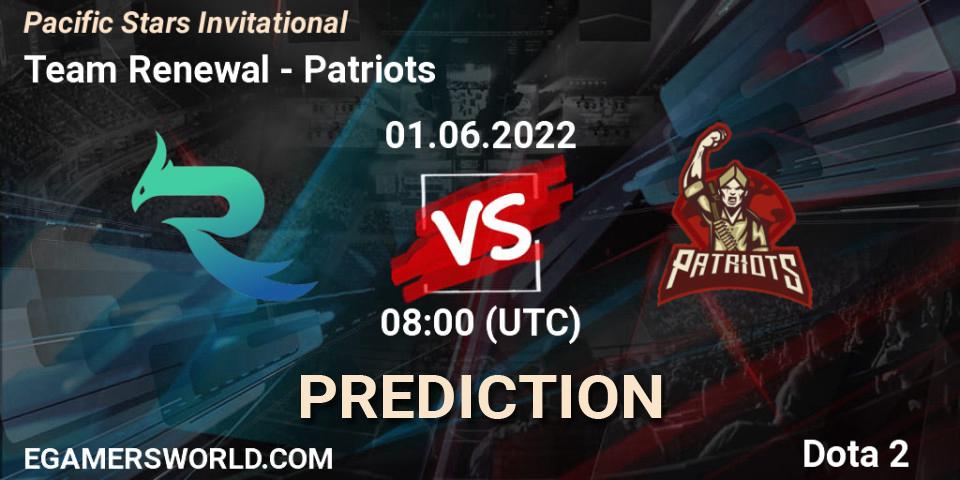 Prognose für das Spiel Team Renewal VS Patriots. 01.06.2022 at 09:17. Dota 2 - Pacific Stars Invitational