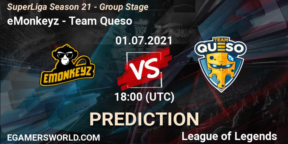 Prognose für das Spiel eMonkeyz VS Team Queso. 01.07.21. LoL - SuperLiga Season 21 - Group Stage 
