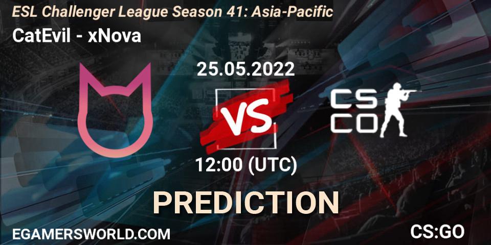 Prognose für das Spiel CatEvil VS xNova. 25.05.2022 at 12:00. Counter-Strike (CS2) - ESL Challenger League Season 41: Asia-Pacific