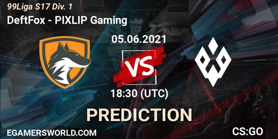 Prognose für das Spiel DeftFox VS PIXLIP Gaming. 05.06.2021 at 18:30. Counter-Strike (CS2) - 99Liga S17 Div. 1