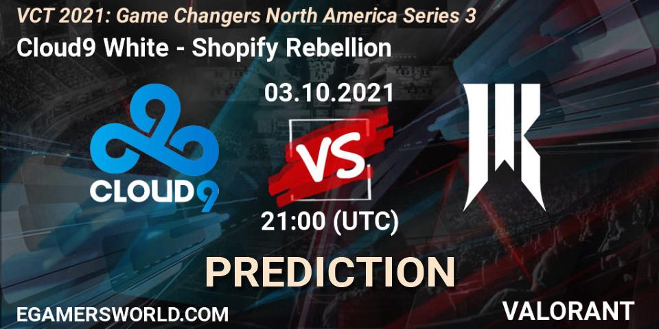 Prognose für das Spiel Cloud9 White VS Shopify Rebellion. 03.10.2021 at 21:00. VALORANT - VCT 2021: Game Changers North America Series 3