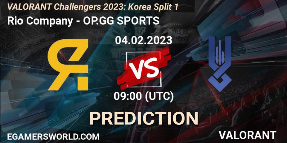Prognose für das Spiel Rio Company VS OP.GG SPORTS. 04.02.23. VALORANT - VALORANT Challengers 2023: Korea Split 1