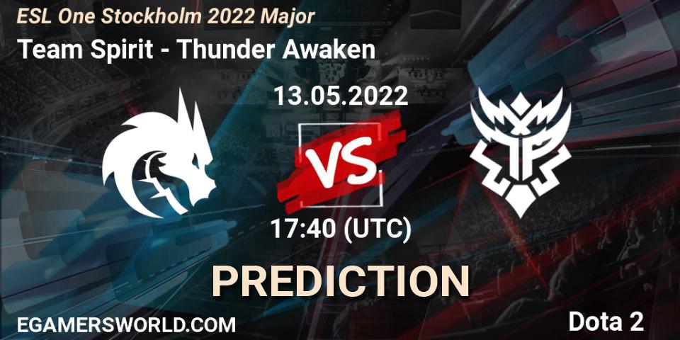 Prognose für das Spiel Team Spirit VS Thunder Awaken. 13.05.2022 at 17:57. Dota 2 - ESL One Stockholm 2022 Major
