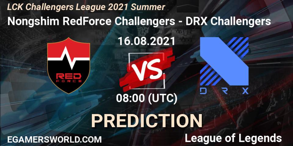 Prognose für das Spiel Nongshim RedForce Challengers VS DRX Challengers. 16.08.2021 at 08:00. LoL - LCK Challengers League 2021 Summer