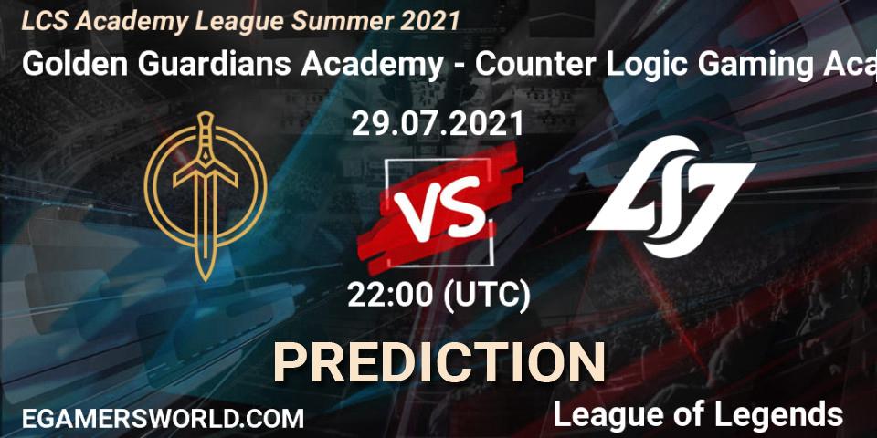 Prognose für das Spiel Golden Guardians Academy VS Counter Logic Gaming Academy. 29.07.21. LoL - LCS Academy League Summer 2021