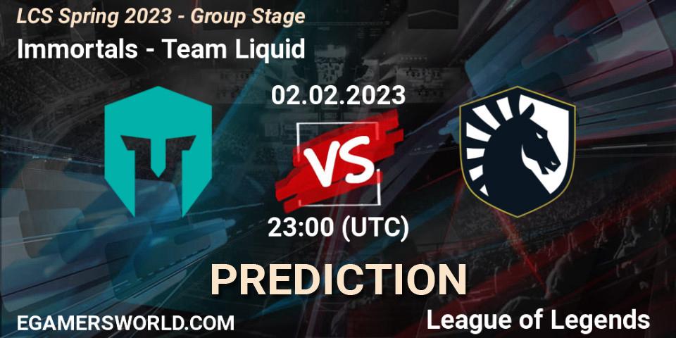Prognose für das Spiel Immortals VS Team Liquid. 03.02.23. LoL - LCS Spring 2023 - Group Stage