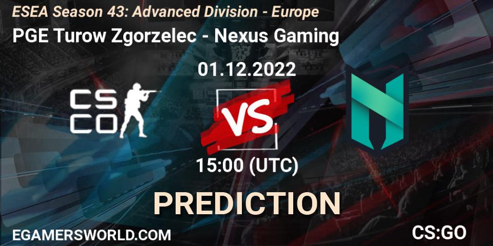 Prognose für das Spiel PGE Turow Zgorzelec VS Nexus Gaming. 01.12.22. CS2 (CS:GO) - ESEA Season 43: Advanced Division - Europe
