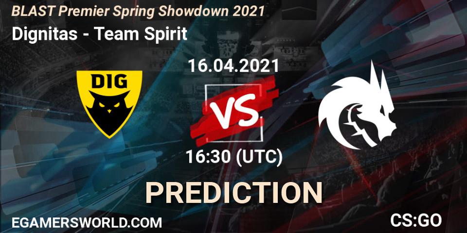 Prognose für das Spiel Dignitas VS Team Spirit. 16.04.2021 at 18:10. Counter-Strike (CS2) - BLAST Premier Spring Showdown 2021