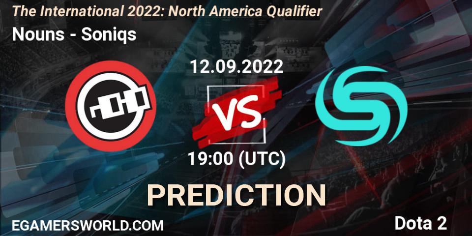 Prognose für das Spiel Nouns VS Soniqs. 12.09.2022 at 19:00. Dota 2 - The International 2022: North America Qualifier