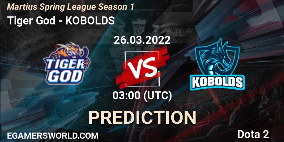 Prognose für das Spiel Tiger God VS KOBOLDS. 26.03.2022 at 03:21. Dota 2 - Martius Spring League Season 1