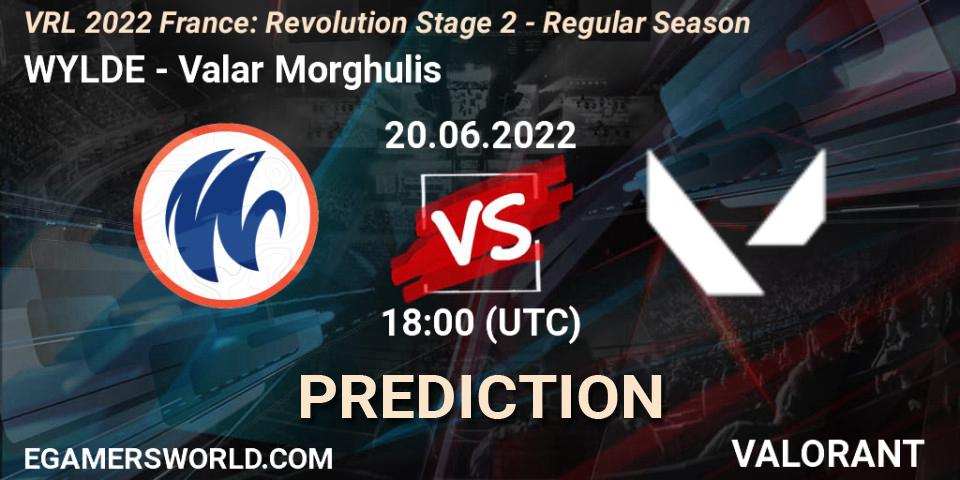 Prognose für das Spiel WYLDE VS Valar Morghulis. 20.06.2022 at 18:25. VALORANT - VRL 2022 France: Revolution Stage 2 - Regular Season