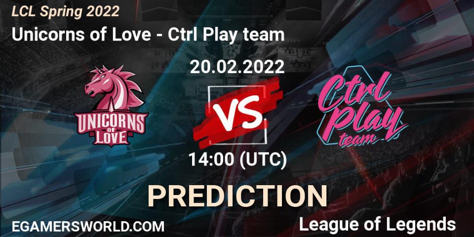 Prognose für das Spiel Unicorns of Love VS Ctrl Play team. 20.02.22. LoL - LCL Spring 2022