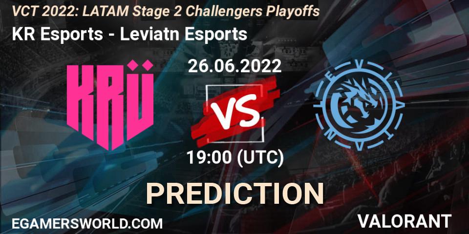 Prognose für das Spiel KRÜ Esports VS Leviatán Esports. 26.06.2022 at 19:00. VALORANT - VCT 2022: LATAM Stage 2 Challengers Playoffs