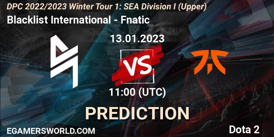 Prognose für das Spiel Blacklist International VS Fnatic. 13.01.23. Dota 2 - DPC 2022/2023 Winter Tour 1: SEA Division I (Upper)