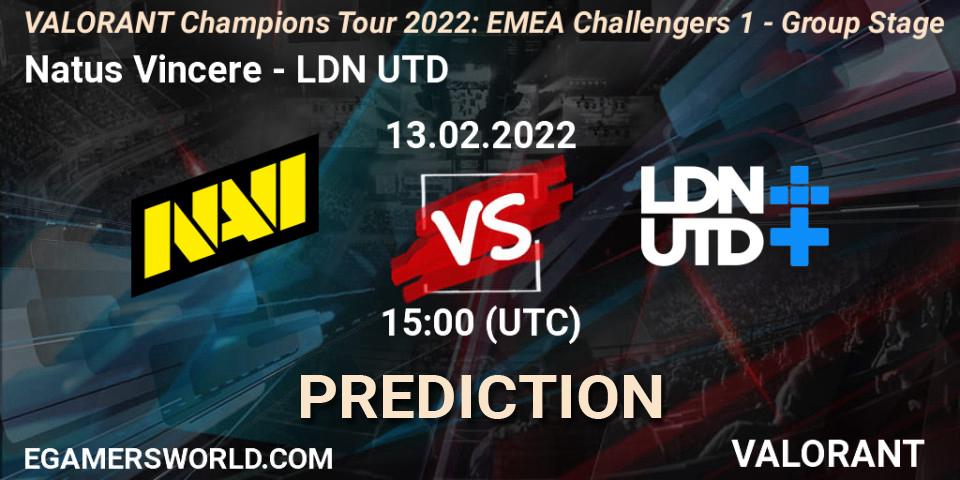 Prognose für das Spiel Natus Vincere VS LDN UTD. 13.02.2022 at 15:00. VALORANT - VCT 2022: EMEA Challengers 1 - Group Stage