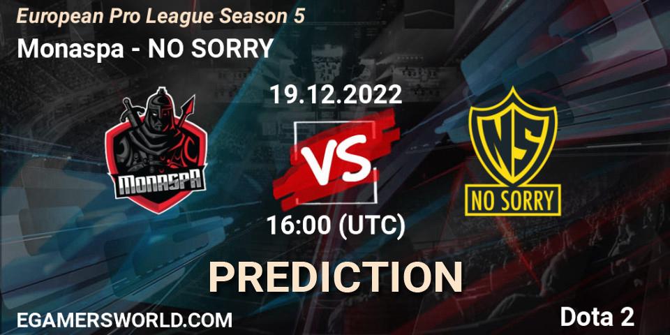 Prognose für das Spiel Monaspa VS NO SORRY. 19.12.2022 at 16:06. Dota 2 - European Pro League Season 5