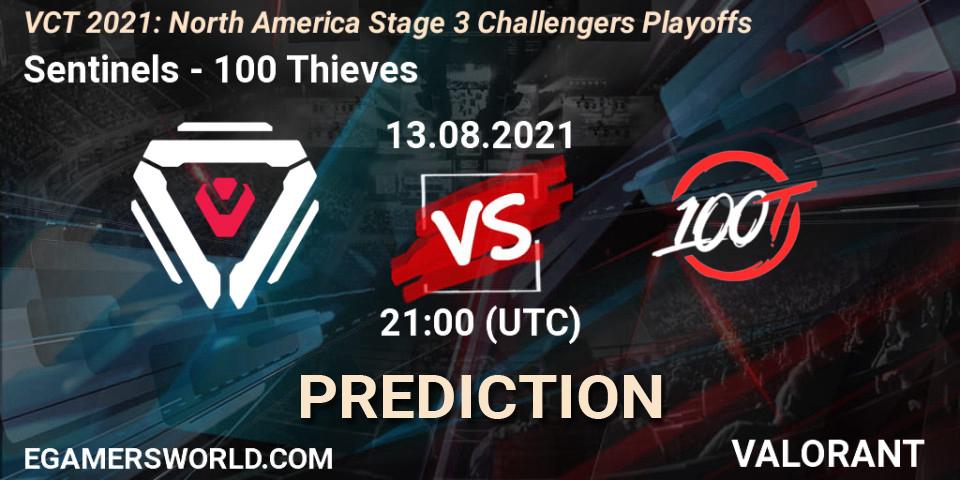 Prognose für das Spiel Sentinels VS 100 Thieves. 13.08.21. VALORANT - VCT 2021: North America Stage 3 Challengers Playoffs