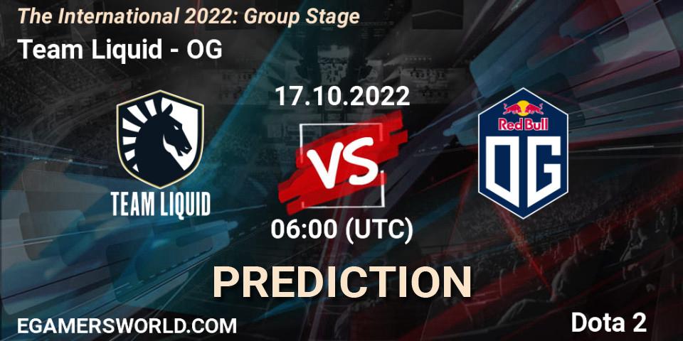 Prognose für das Spiel Team Liquid VS OG. 17.10.2022 at 06:34. Dota 2 - The International 2022: Group Stage